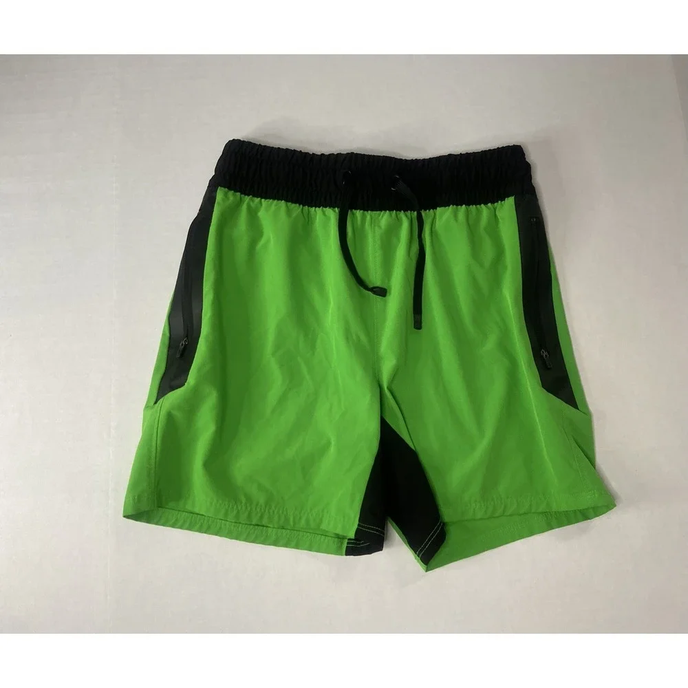 Sports Illustrated Boys Swim Trunks L 14/16 Green‎ Black Zip Pockets